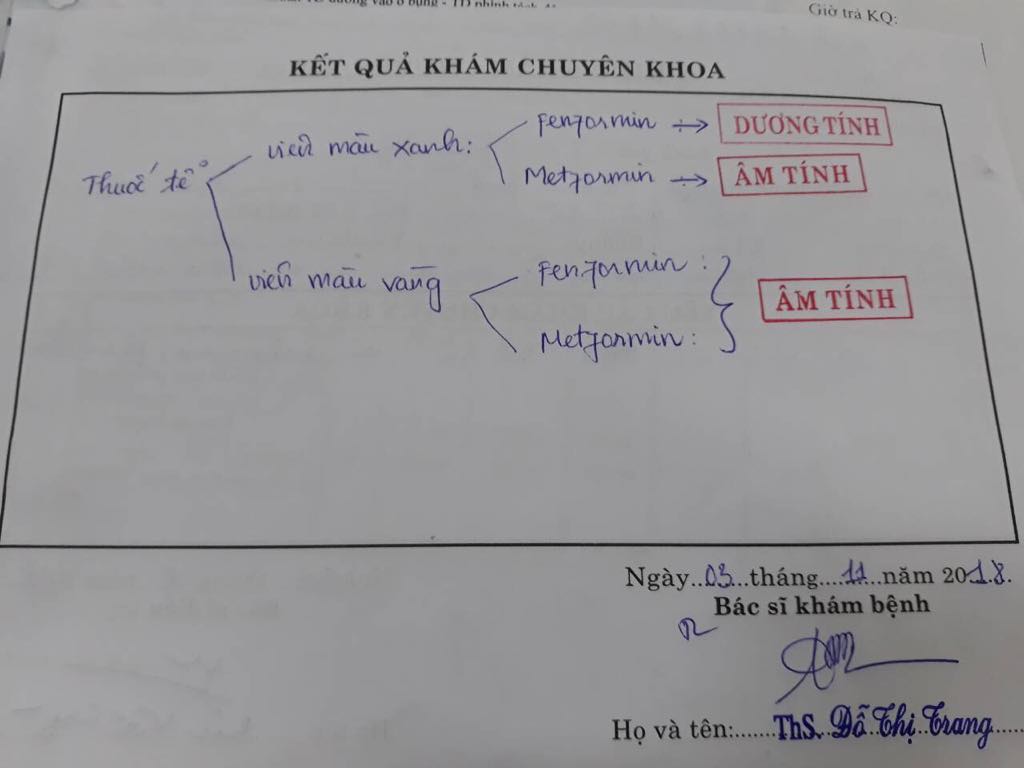 Kết quả xét nghiệm dương tính với thành phần Phenphormin do dùng thuốc trị tiểu đường không rõ nguồn gốc