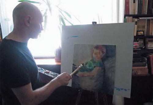 Grzegorz Wyciszkiewicz bên giá vẽ, 7 năm sau tai nạn.