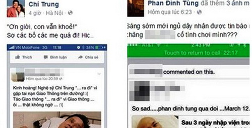 Nhiều nghệ sĩ ở nước ta bị tung tin nhảm nhí, ác ý trên mạng xã hội khiến nghệ sĩ và công chúng rất bức xúc. Nhiều nghệ sĩ ở nước ta bị tung tin nhảm nhí, ác ý trên mạng xã hội khiến nghệ sĩ và công chúng rất bức xúc.