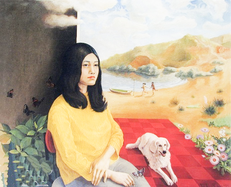 Tác phẩm “Cô gái và con chó trắng” của họa sĩ Lê Huy Tiếp.