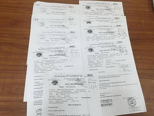 Những giấy chuyển tuyến giả được Trần Thị Thảo scan chuyển cho Nguyễn Thị Thu Thủy.