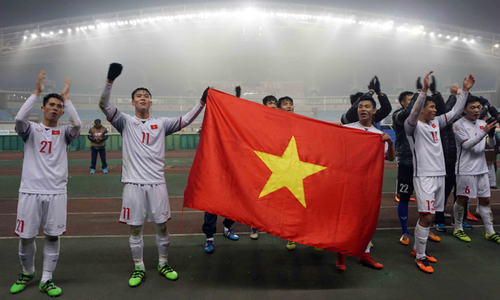 Niềm vui chiến thắng của các tuyển thủ U23 Việt Nam.