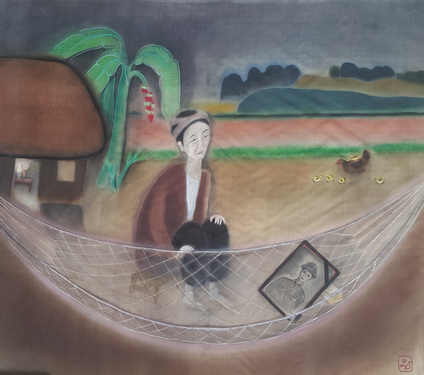 Tác phẩm Chiến tranh (tranh lụa).