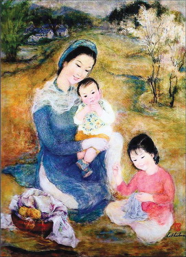 Ba mẹ con trên cỏ - Lê Thị Lựu - 1960.