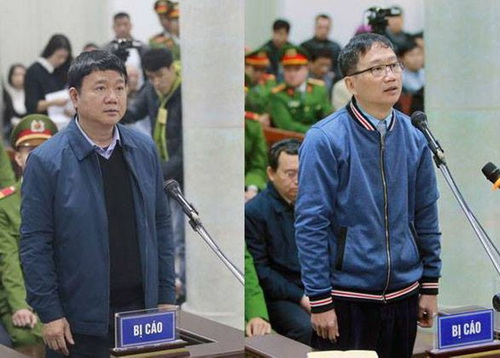 Hai bị cáo Đinh La Thăng và Trịnh Xuân Thanh trong các phiên xét xử.