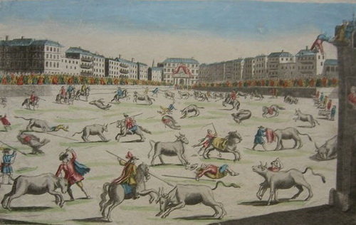 Plaza Mayor xưa kia từng được người Tây Ban Nha tổ chức đấu bò; những con bò bị đâm cho tới chết ở ngay ở quảng trường này.
