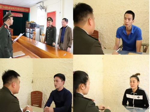4 trong số 7 bị can của vụ án “Tổ chức, môi giới người khác trốn đi nước ngoài hoặc ở lại nước ngoài trái phép”. Ảnh: CAHT