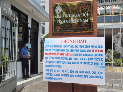 BHXH tỉnh Quảng Nam thông báo công khai về việc tiếp nhận, trả kết quả TTHC trong thời gian thực hiện cách ly xã hội phòng, chống dịch Covid-19.