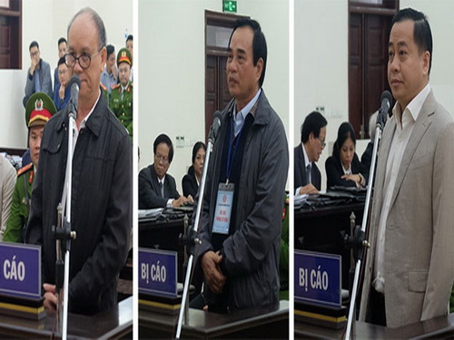 3 bị cáo giữ vai trò chính trong vụ án (từ trái sang): Trần Văn Minh, Văn Hữu Chiến và Phan Văn Anh Vũ.