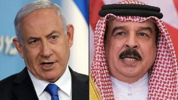 Quốc vương Bahrain Hemed al-Khalifa  (phải) và Thủ tướng Benjamin Netanyahu.