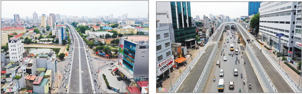 Đường vành đai 2 trên cao đoạn Ngã Tư Sở - Ngã Tư Vọng.