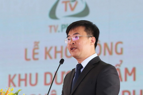 Ông Hà Ngọc Sơn - Chủ tịch Hội đồng quản trị Công ty Cổ phần Dược phẩm TV. Pharm phát biểu tại Lễ khởi công xây dựng Dự án Khu Dược phẩm công nghệ cao TV. Pharm.