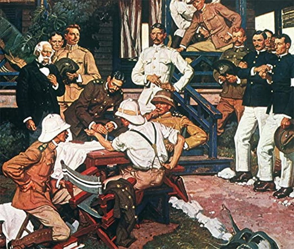Tranh của họa sĩ Dean Cornwell đặc tả cảnh dịch bệnh sốt rét vàng da.