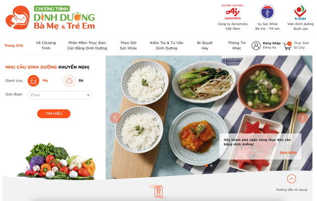 Giao diện website Chương trình dinh dưỡng Bà mẹ và Trẻ em. Giao diện website Chương trình dinh dưỡng Bà mẹ và Trẻ em.
