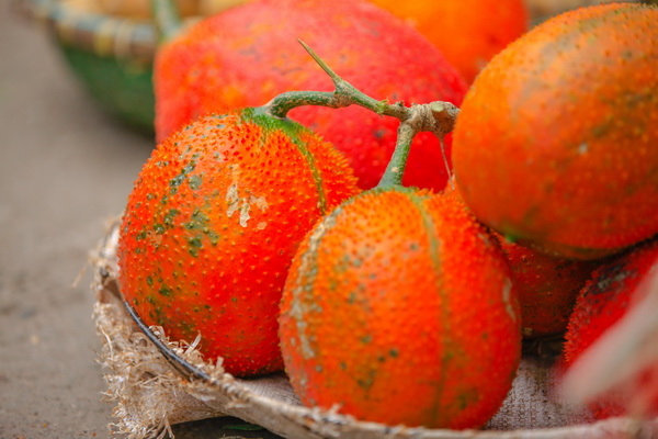 Gấc, loại quả đặc biệt nhất nhuộm màu Tết bày bán ở chợ quê.
