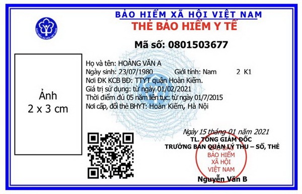 Mẫu thẻ BHYT mới áp dụng từ ngày 1/4/2021. Ảnh: BHXH Việt Nam