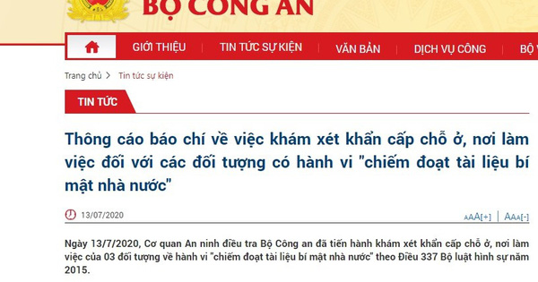 Khám xét chỗ ở, nơi làm việc của 3 nghi phạm chiếm đoạt tài liệu bí mật Nhà nước