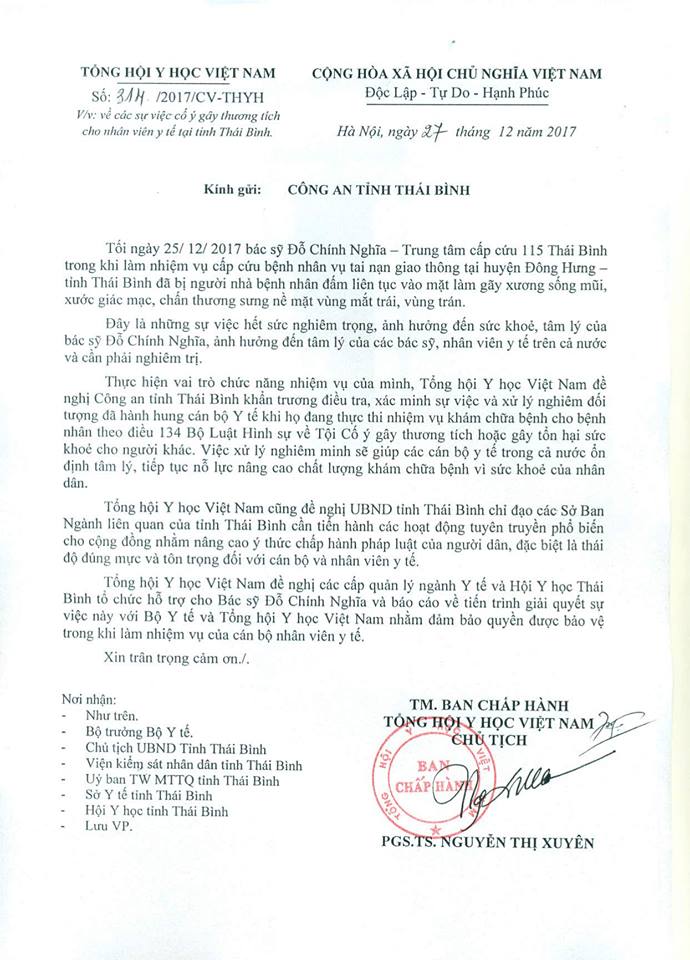Yêu cầu xử lý nghiêm vụ hành hung bác sĩ tại Thái Bình