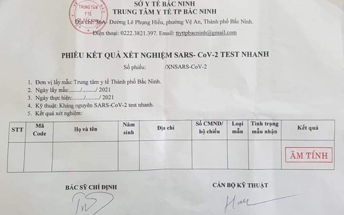 Đã Làm Rõ Những Giấy Xét Nghiệm Covid-19 Âm Tính “Trắng” Thông Tin Ở Bắc  Ninh