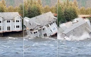 Vỡ đập hồ sông băng, cả ngôi nhà đổ sập xuống dòng sông ở Alaska