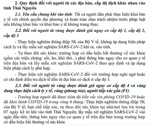 Thái Nguyên bỏ quy định người đến tỉnh từ vùng cấp độ 1, 2, 3 phải cách ly, lấy mẫu - Ảnh 3.