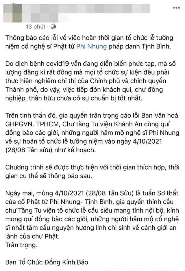 Ekip Phi Nhung bất ngờ thông báo hoãn lễ tưởng niệm cố nghệ sĩ - Ảnh 2.