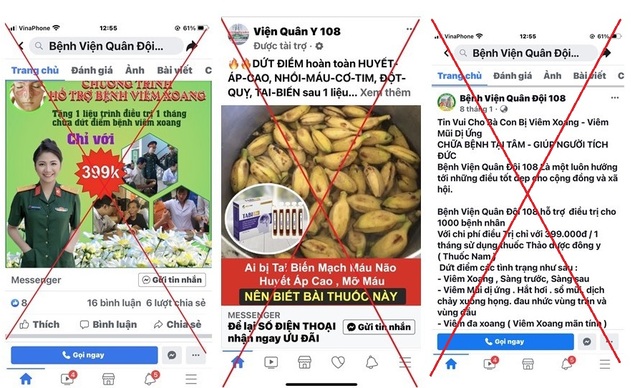 Một số trang mạng xã hội ngang nhiên mạo danh các bệnh viện.