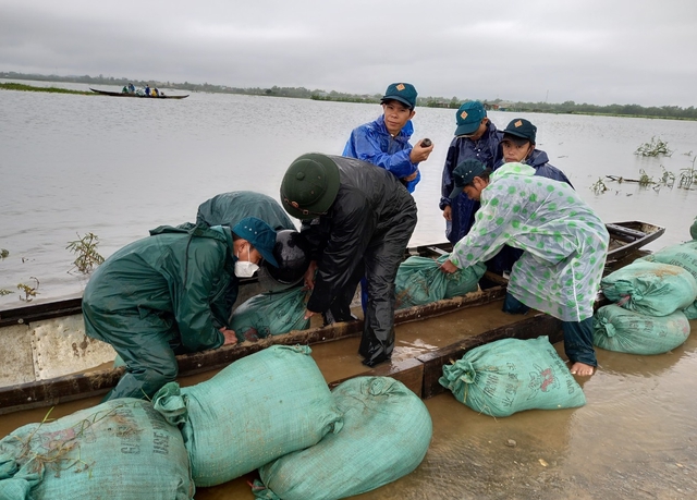 Bộ đội, dân quân dầm mưa giúp dân cứu lúa trước nguy cơ bị ngập  - Ảnh 3.