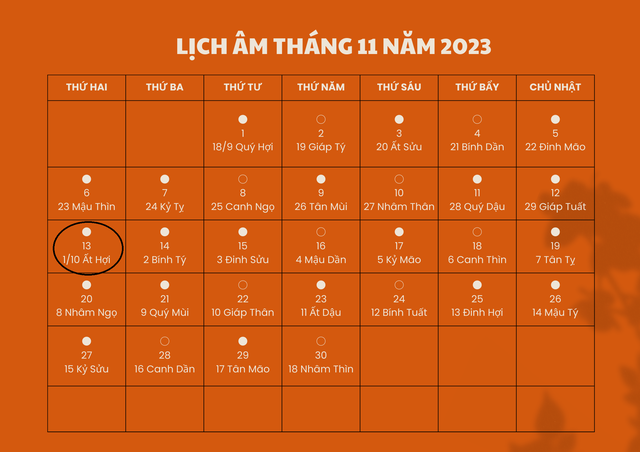 Lịch âm 13/11 - Âm lịch hôm nay 13/11 - Lịch vạn niên ngày 13/11/2023- Ảnh 1.