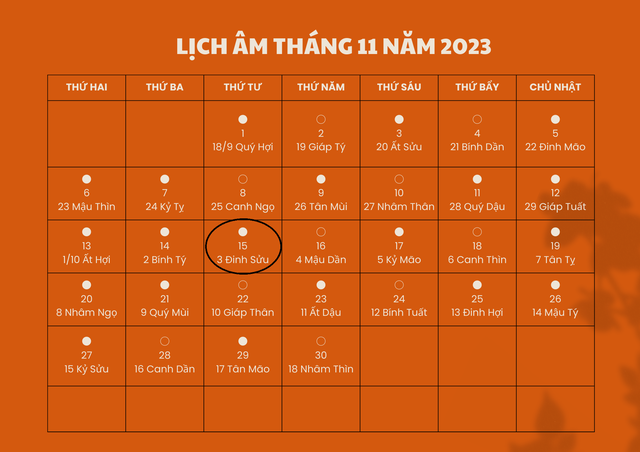 Lịch âm 15/11 - Âm lịch hôm nay 15/11 - Lịch vạn niên ngày 15/11/2023- Ảnh 1.