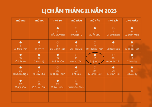 Lịch âm 17/11 - Âm lịch hôm nay 17/11 - Lịch vạn niên ngày 17/11/2023- Ảnh 1.