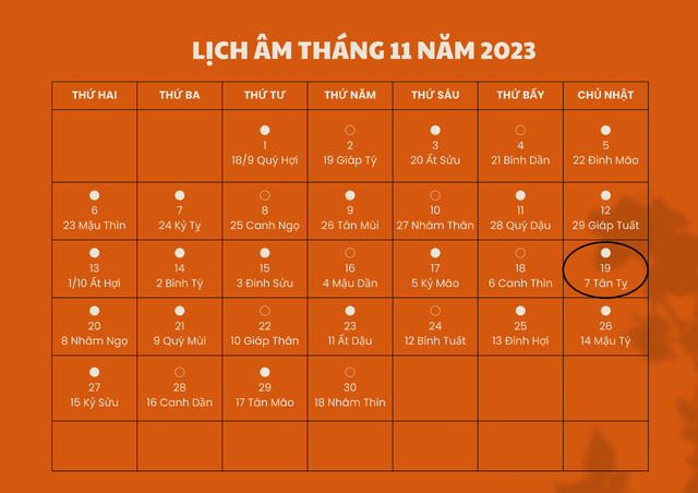 Lịch âm 19/11 - Âm lịch hôm nay 19/11 - Lịch vạn niên ngày 19/11/2023- Ảnh 1.