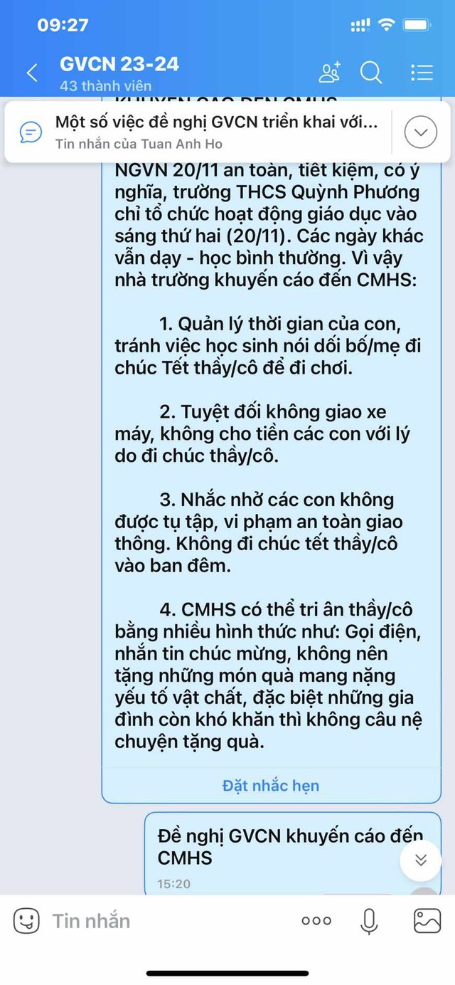 Thông điệp ý nghĩa của thầy hiệu trưởng gửi cha mẹ học sinh trước ngày 20/11- Ảnh 1.