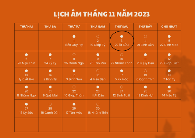 Lịch âm 3/11 - Âm lịch hôm nay 3/11 - Lịch vạn niên ngày 3/11/2023 - Ảnh 1.