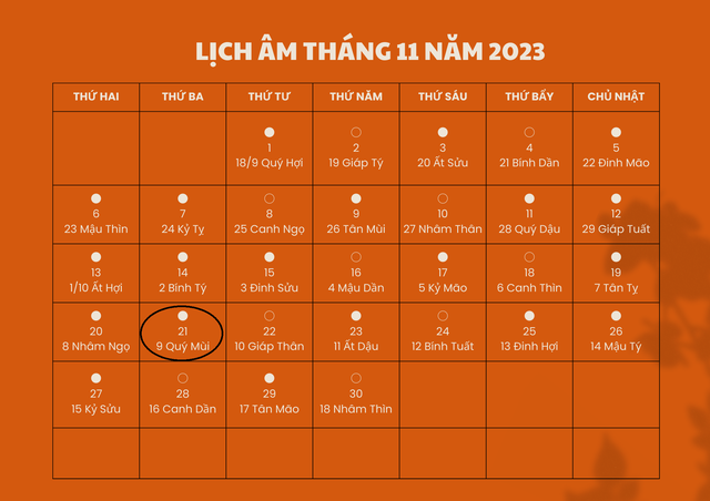 Lịch âm 21/11 - Âm lịch hôm nay 21/11 - Lịch vạn niên ngày 21/11/2023- Ảnh 1.