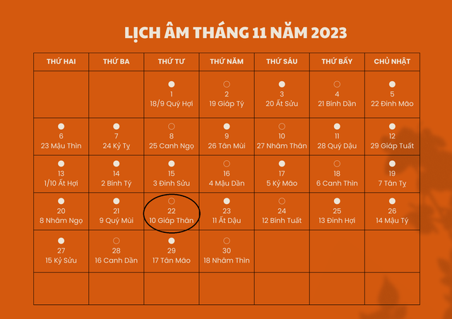 Lịch âm 22/11 - Âm lịch hôm nay 22/11 - Lịch vạn niên ngày 22/11/2023- Ảnh 1. Lịch âm 22/11 - Âm lịch hôm nay 22/11 - Lịch vạn niên ngày 22/11/2023- Ảnh 1.