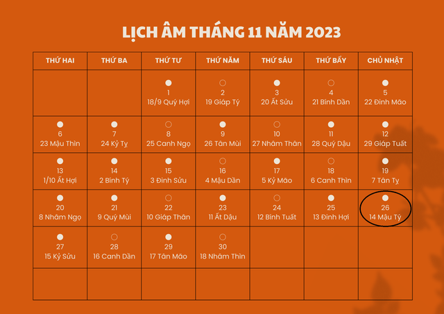 Lịch âm 26/11 - Âm lịch hôm nay 26/11 - Lịch vạn niên ngày 26/11/2023- Ảnh 1. Lịch âm 26/11 - Âm lịch hôm nay 26/11 - Lịch vạn niên ngày 26/11/2023- Ảnh 1.