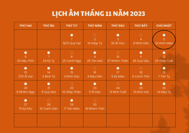 Lịch âm 5/11 - Âm lịch hôm nay 5/11 - Lịch vạn niên ngày 5/11/2023 - Ảnh 1.