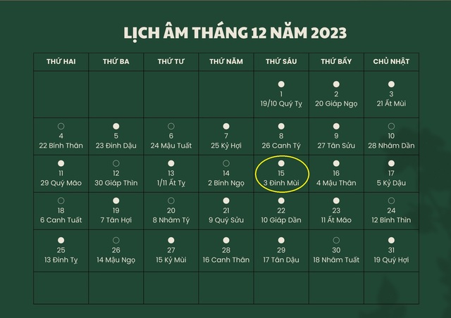 Lịch âm 15/12 - Âm lịch hôm nay 15/12 - Lịch vạn niên ngày 15/12/2023- Ảnh 1.