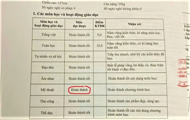 Trượt vòng loại hồ sơ vì môn Mỹ thuật chỉ ở mức "Hoàn thành".