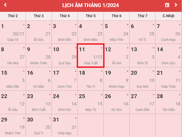 Lịch âm 11/1 - Âm lịch hôm nay 11/1 - Lịch vạn niên ngày 11/1/2024- Ảnh 1.