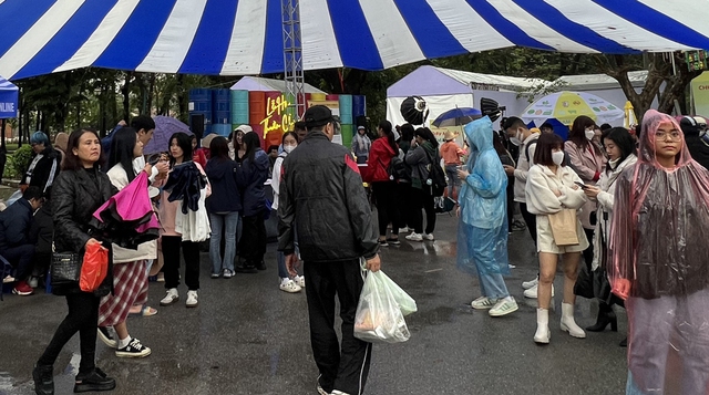 Hàng nghìn người đội mưa rét đến mua sắm, thưởng thức món chay tại Hà Nội- Ảnh 1.