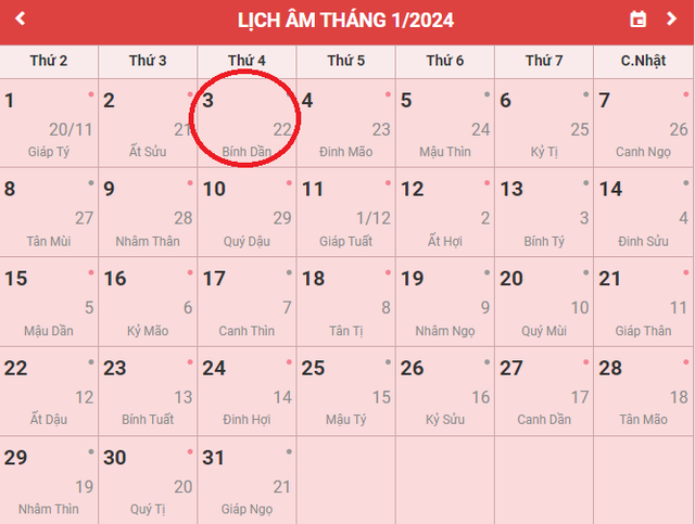 Lịch âm 3/1 - Âm lịch hôm nay 3/1 - Lịch vạn niên ngày 3/1/2024- Ảnh 1.