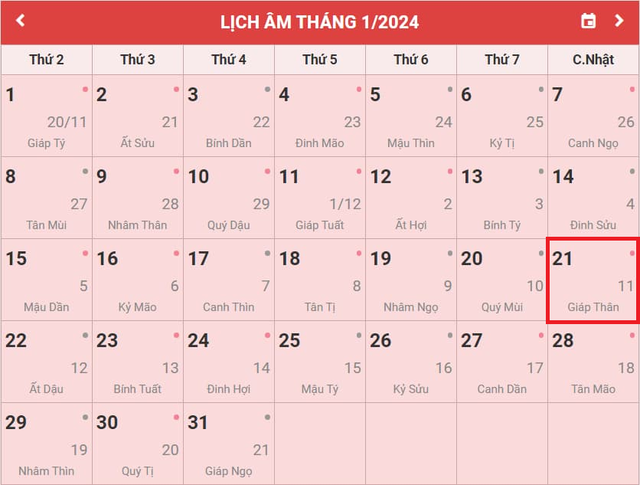 Lịch âm 21/1 - Âm lịch hôm nay 21/1 - Lịch vạn niên ngày 21/1/2024- Ảnh 1.