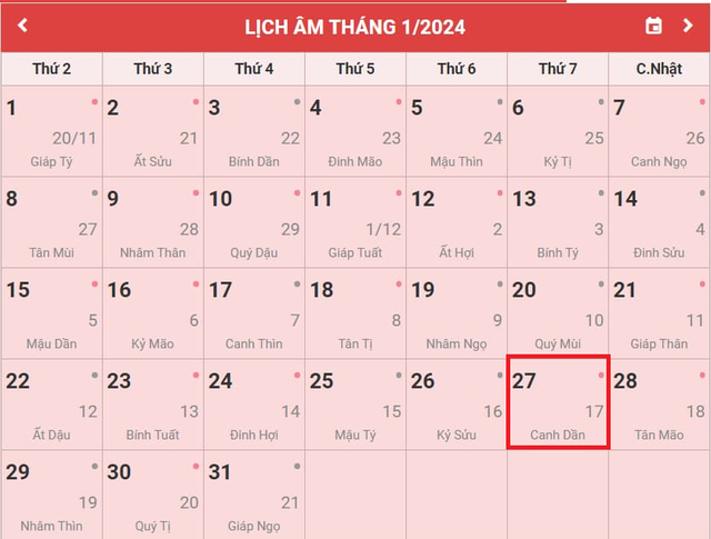 Lịch âm 27/1 - Âm lịch hôm nay 27/1 - Lịch vạn niên ngày 27/1/2024- Ảnh 1. Lịch âm 27/1 - Âm lịch hôm nay 27/1 - Lịch vạn niên ngày 27/1/2024- Ảnh 1.