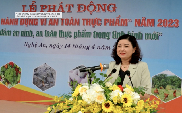TS Nguyễn Thị Hồng Hoa - Giám đốc Sở Y tế Nghệ An phát biểu tại Lễ phát động tháng hành động vì ATTP năm 2023.