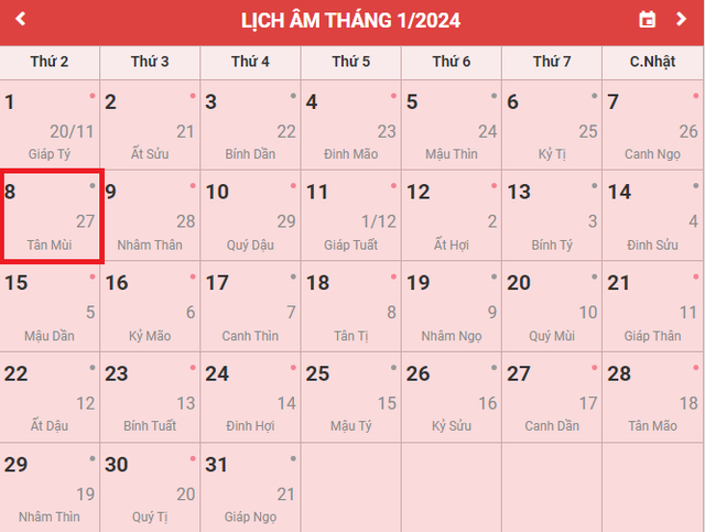 Lịch âm 8/1 - Âm lịch hôm nay 8/1 - Lịch vạn niên ngày 8/1/2024- Ảnh 1.