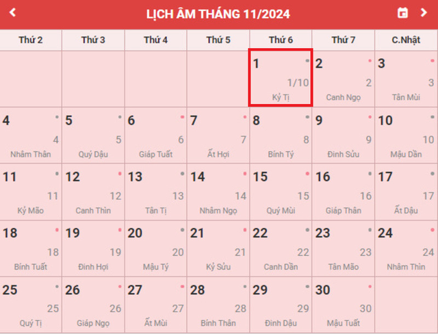 Lịch âm 1/11 - Âm lịch hôm nay 1/11 - Lịch vạn niên ngày 31/11/2024- Ảnh 1.