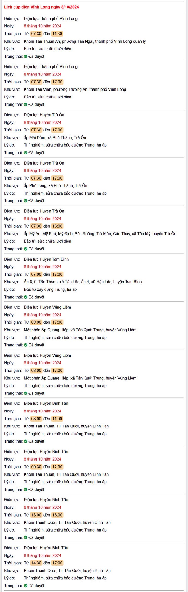 Lịch cúp điện hôm nay Thứ 3 ngày 8/10/2024 tại Vĩnh Long- Ảnh 1.