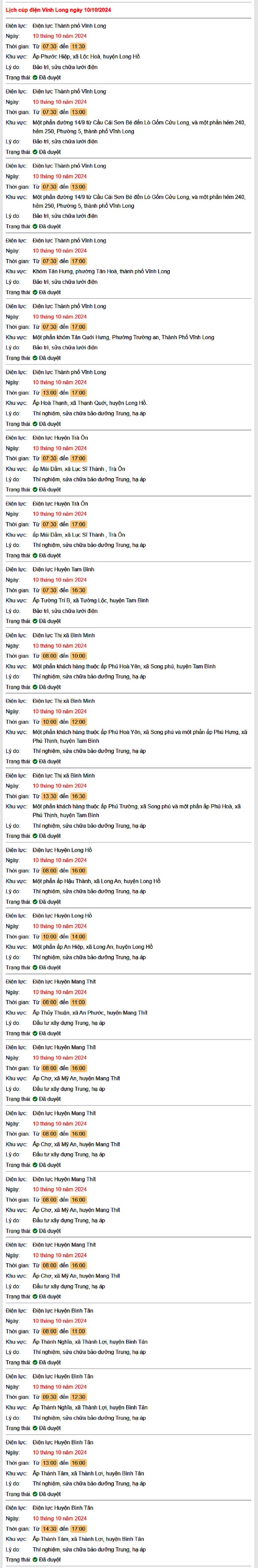Lịch cúp điện hôm nay Thứ 5 ngày 10/10/2024 tại Vĩnh Long- Ảnh 1.